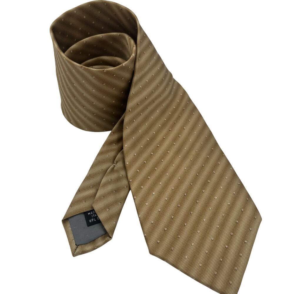 Alfani Gold Cream Striped 100% Silk Tie Made in Italy